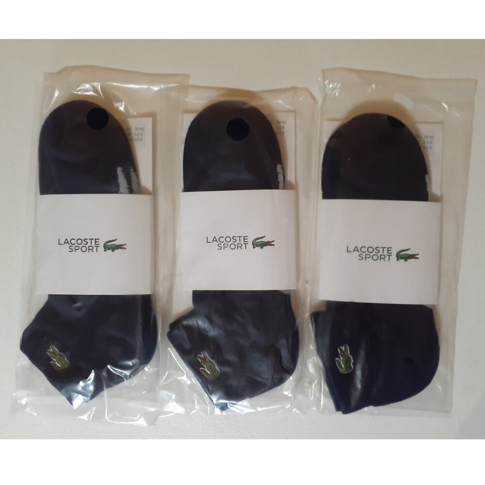 Lacoste Unisex Short Cotton Sport Socks x 3 Navy Blue/Grey Chine 6.5-8.5 M